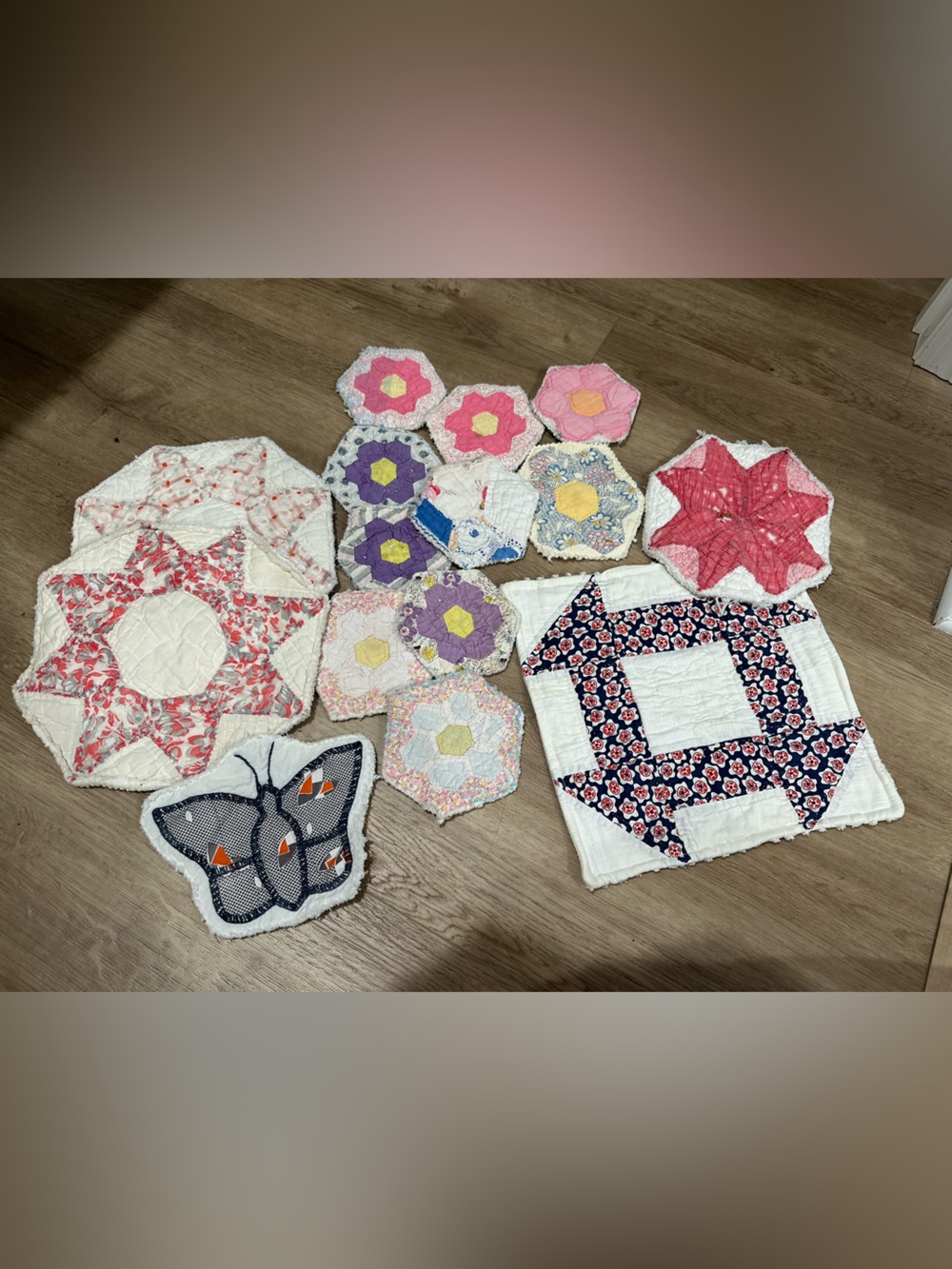 Handmade Floral Quilted Coasters and Placemats - Pink, White, Purple